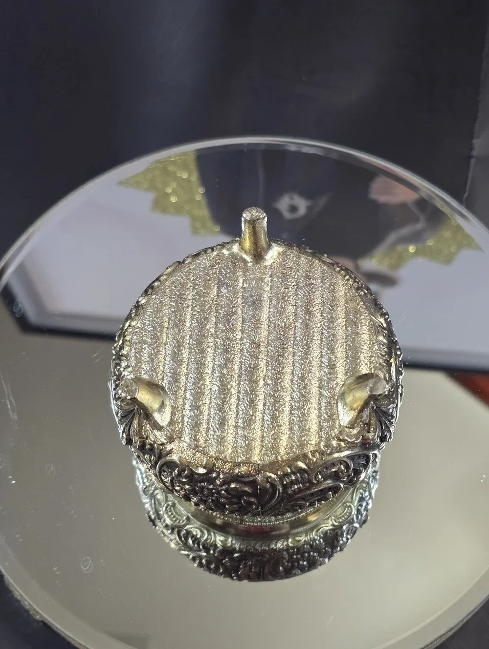 Vintage Bijoux Silver Tone Floral Round Porcelain & Metal Trinket Box